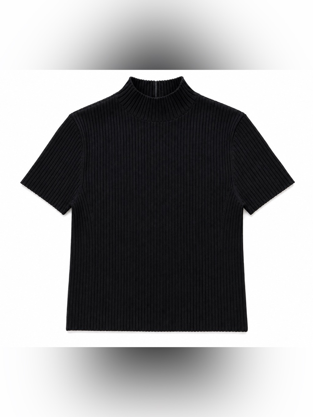 Zara Black Ribbed Short-Sleeve Turtleneck Sweater M